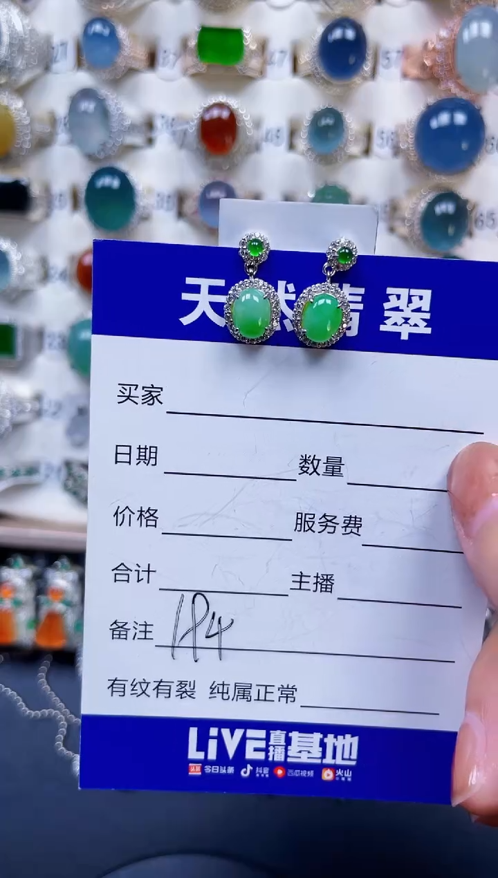 银S925镶嵌翡翠耳饰194