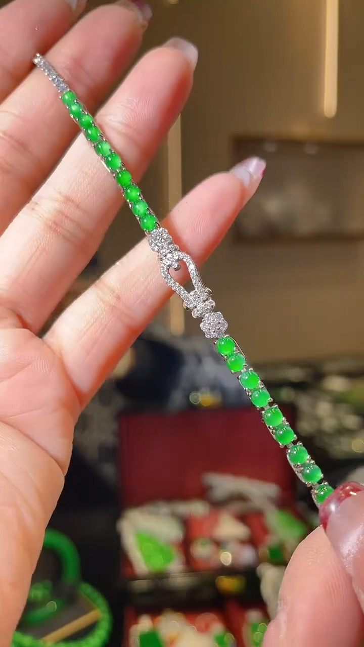 【闪购商品】翡翠手链银S925镶嵌天然翡翠A货
