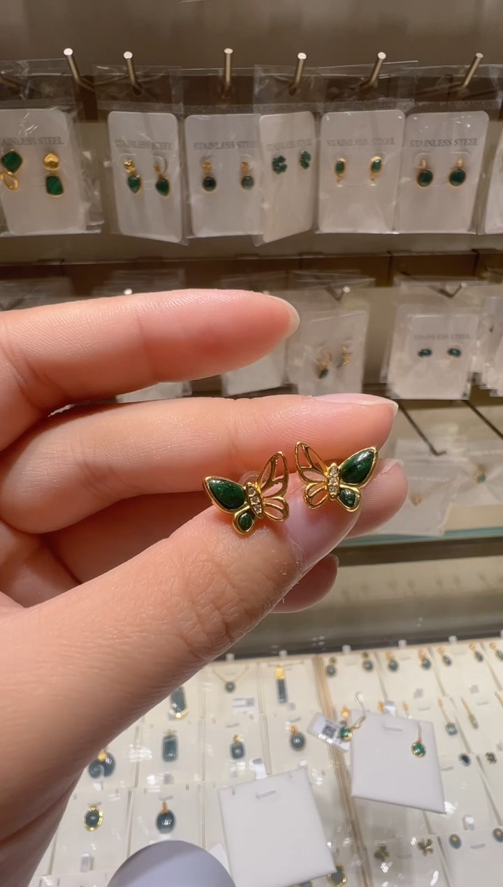 【闪购商品】孔雀石耳饰银S925镶嵌18