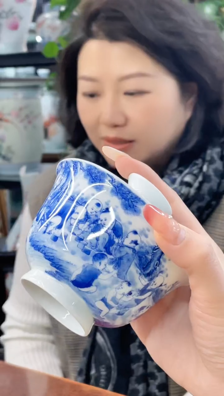 【闪购商品】051陶瓷供应链青花童子画片两才盖碗