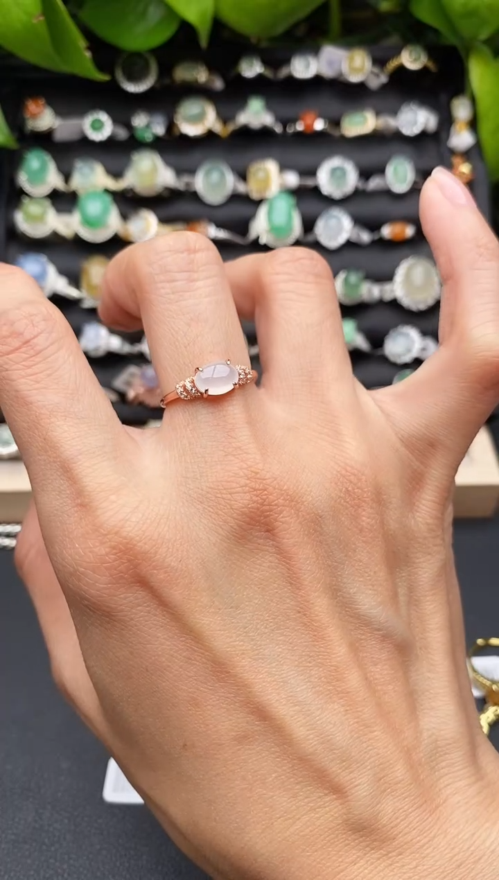 【闪购商品】翡翠戒指银S925镶嵌缅甸天然A货翡翠44   1-3