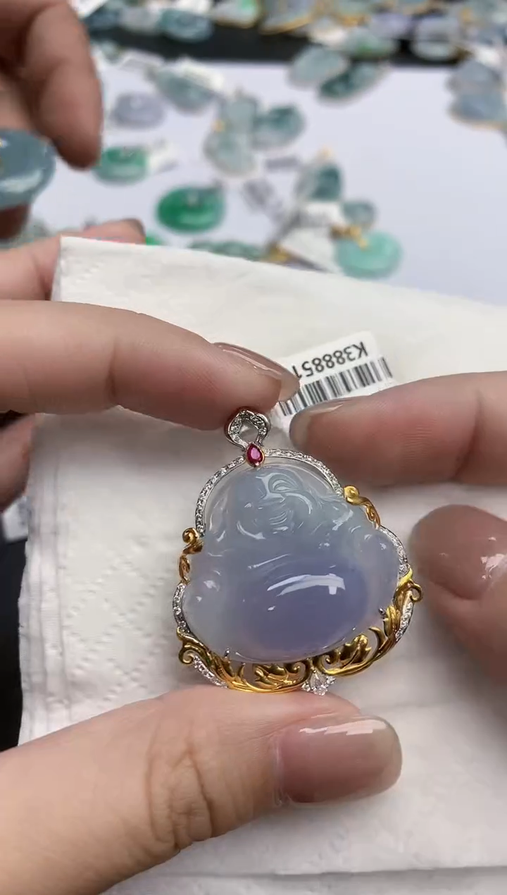【闪购商品】翡翠颈饰18K金镶嵌天然缅甸翡翠A货