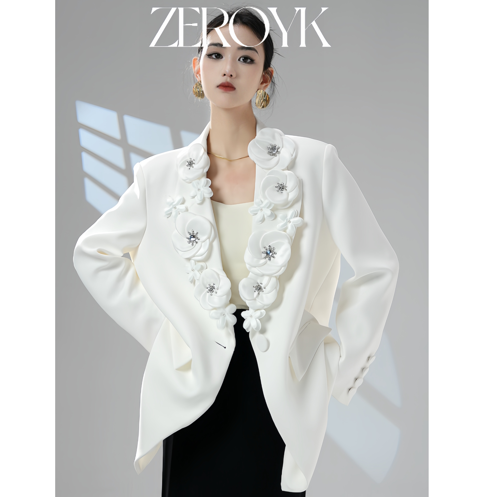 ZEROYK翎蔻 深圳南油原创设计重工手工盘花轻奢长款西装外套