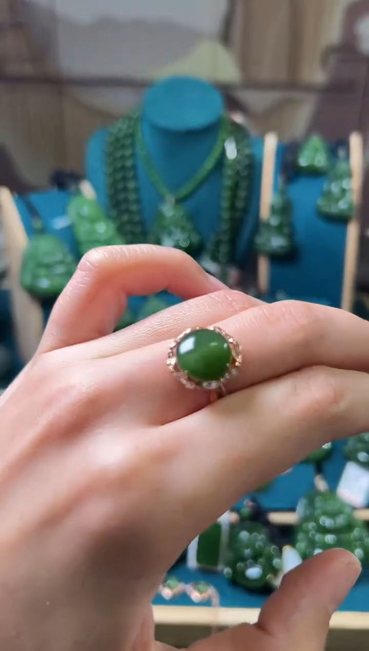 【闪购商品】和田玉（碧玉）戒指银S925镶嵌碧玉