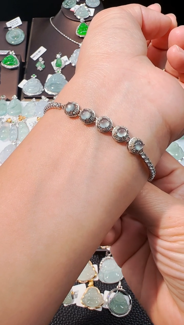 吊坠(不含链)银S925镶嵌翡翠蛋面手链