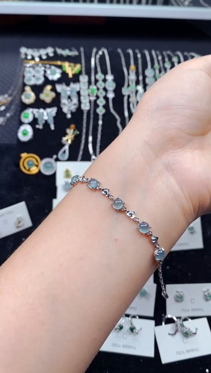 【闪购商品】翡翠手链银S925镶嵌8080