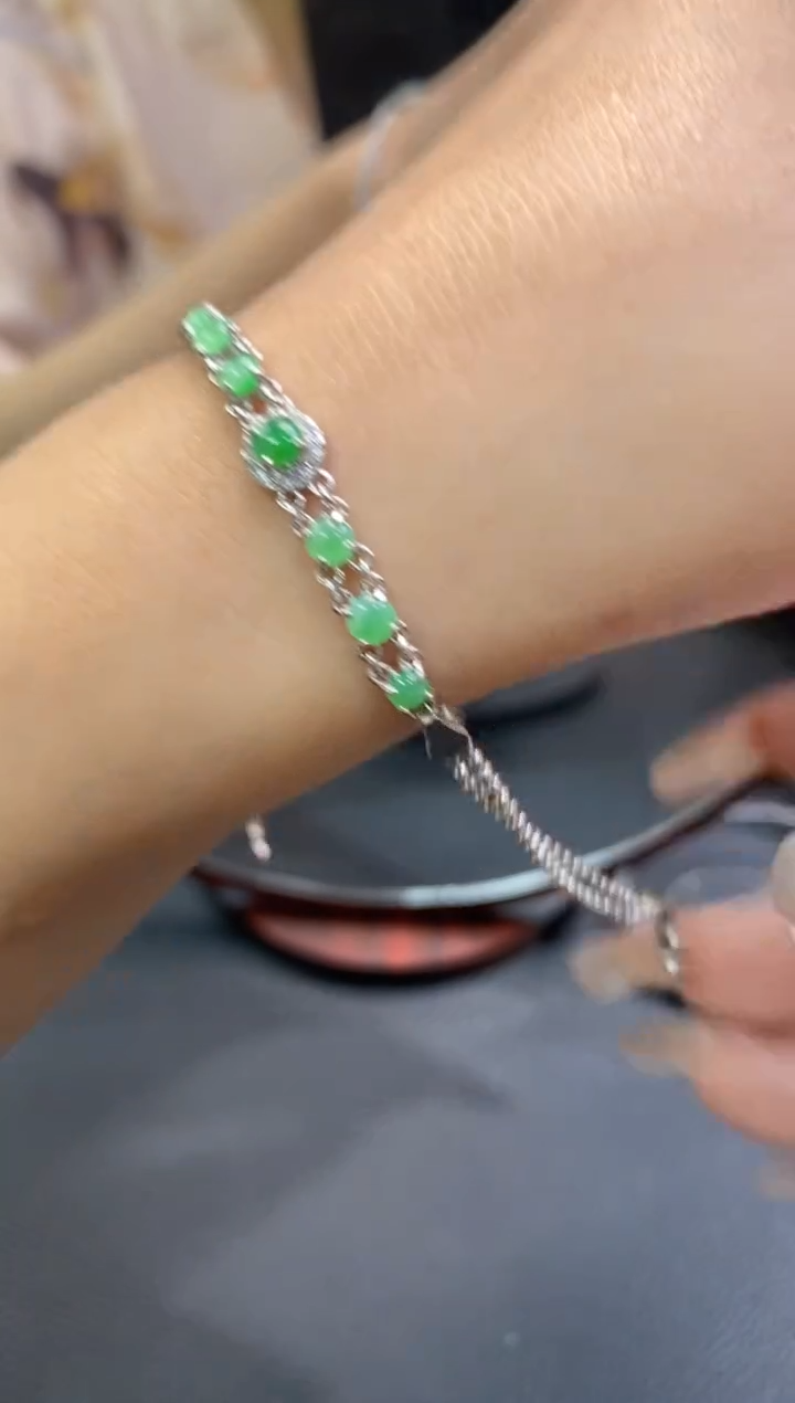 颈饰银S925镶嵌翡翠净货14557
