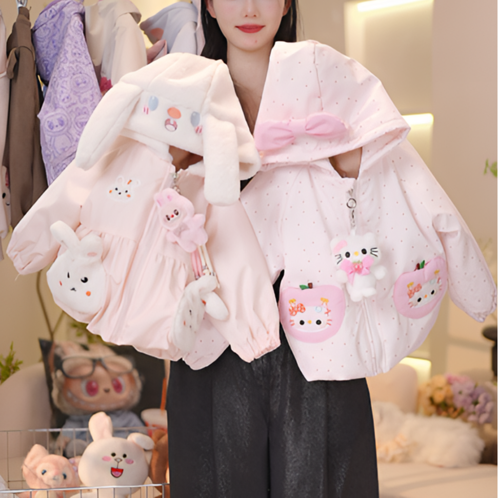 女童加绒加厚卡通连帽外套秋冬2025新款洋气女孩时髦冬季保暖上衣