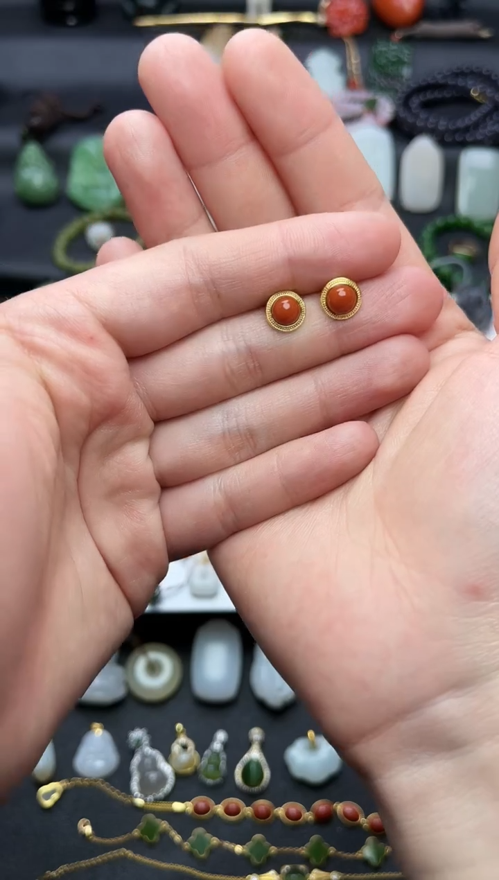 银S925镶嵌耳饰南红玛瑙南红耳钉06