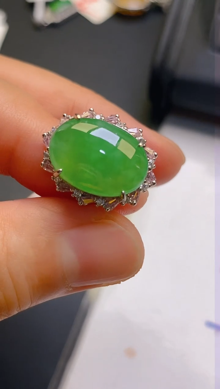 【闪购商品】翡翠耳饰银S925镶嵌天然A货翡翠1