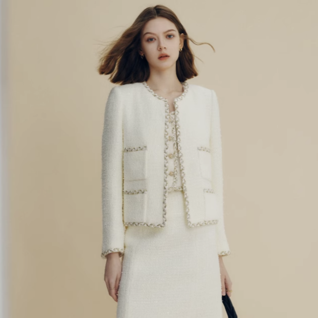 短外套小香风气质长袖白色时尚法式秋冬粗花呢轻奢短款百搭#0CC