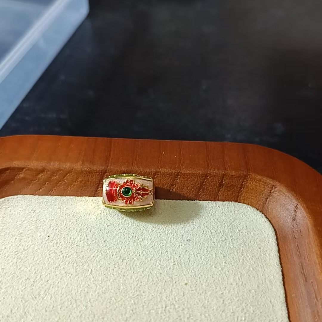 足金999 珐琅彩方形桶珠