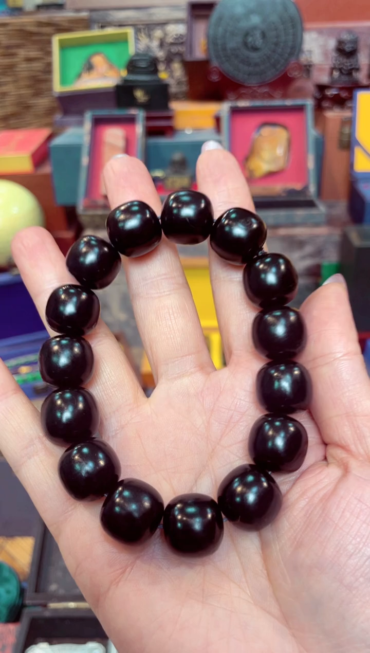 【闪购商品】黑羊脂  桶珠手串  墨    