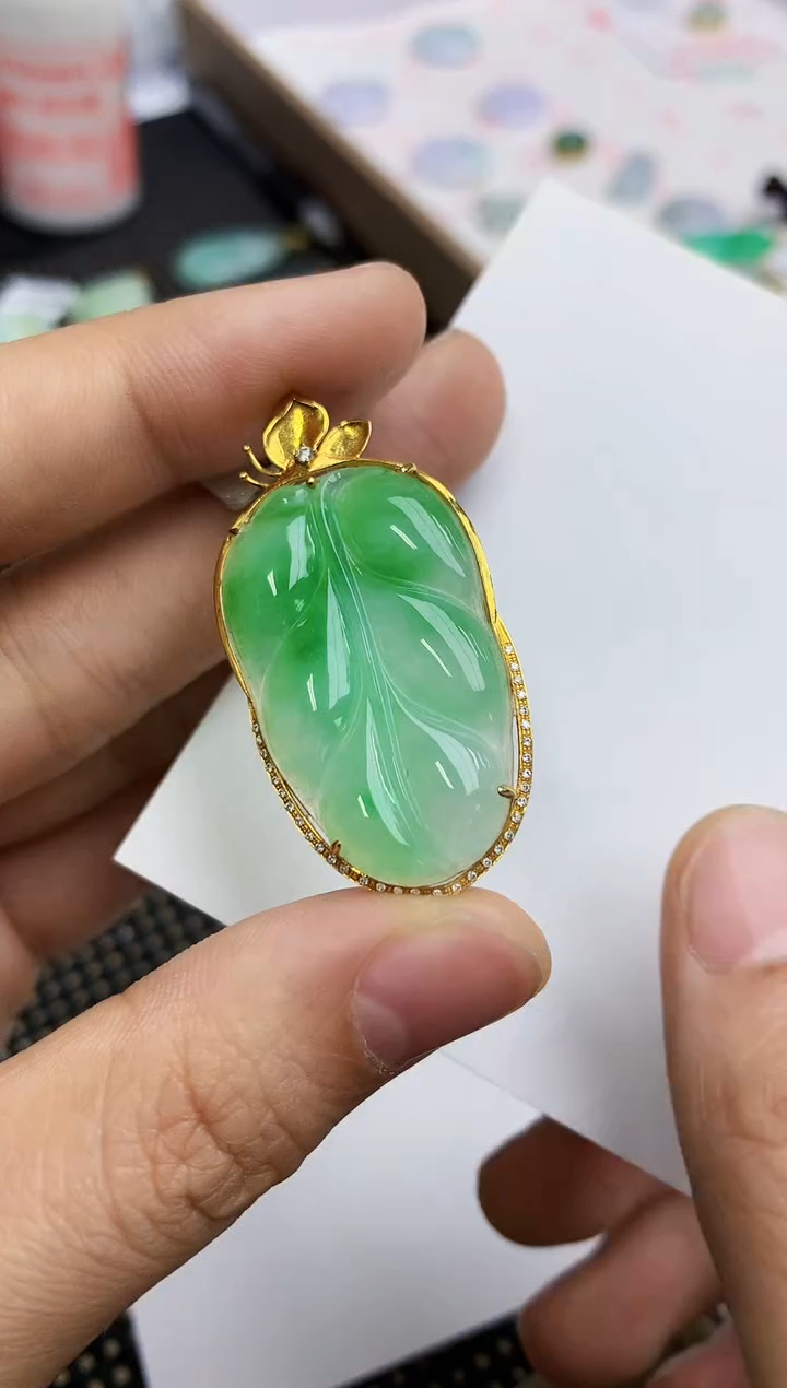 吊坠(不含链)18K金镶嵌翡翠 天然A货翡翠 