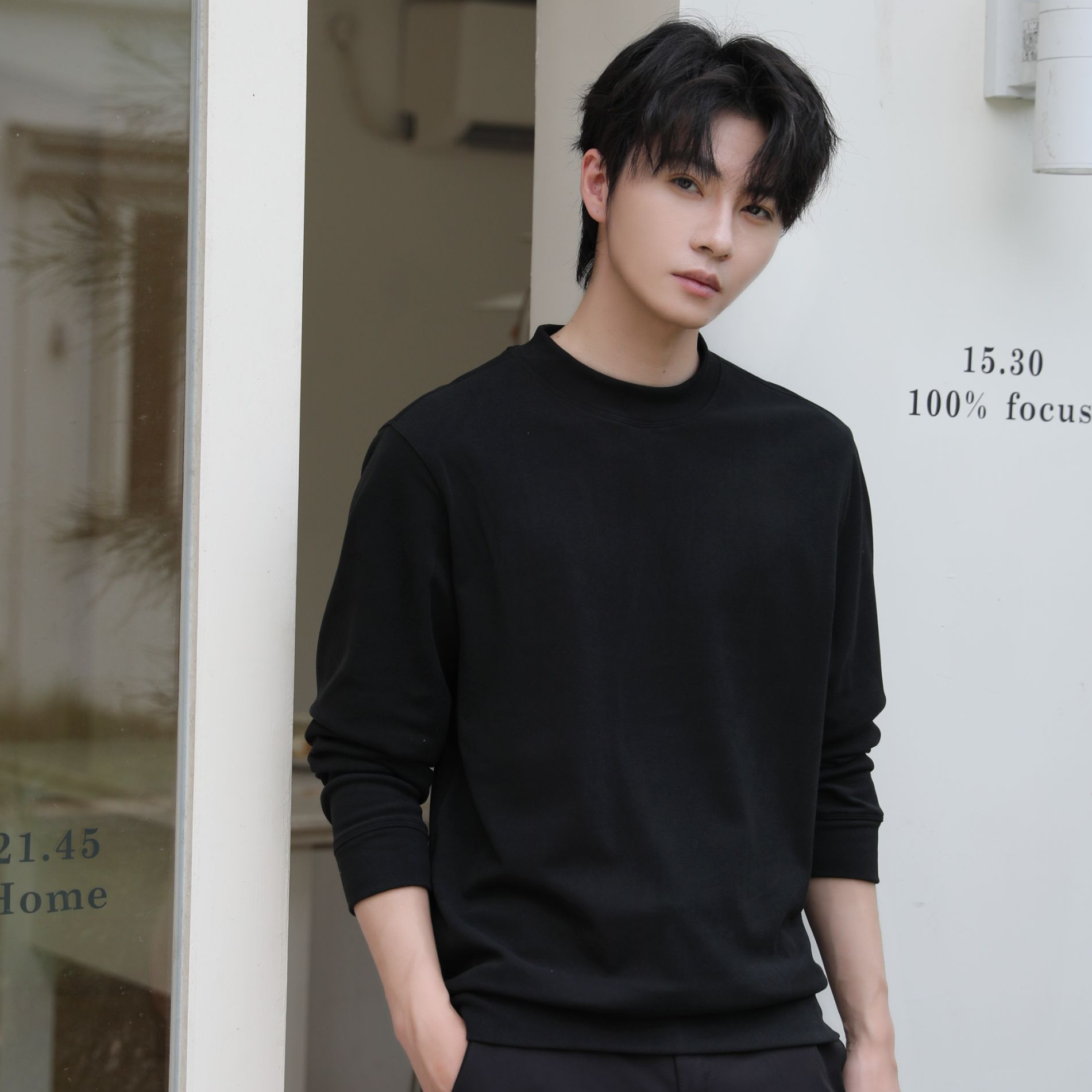 德绒圆领保暖白色长袖打底衫百搭休闲白色长袖体恤【抑菌+抗静电】