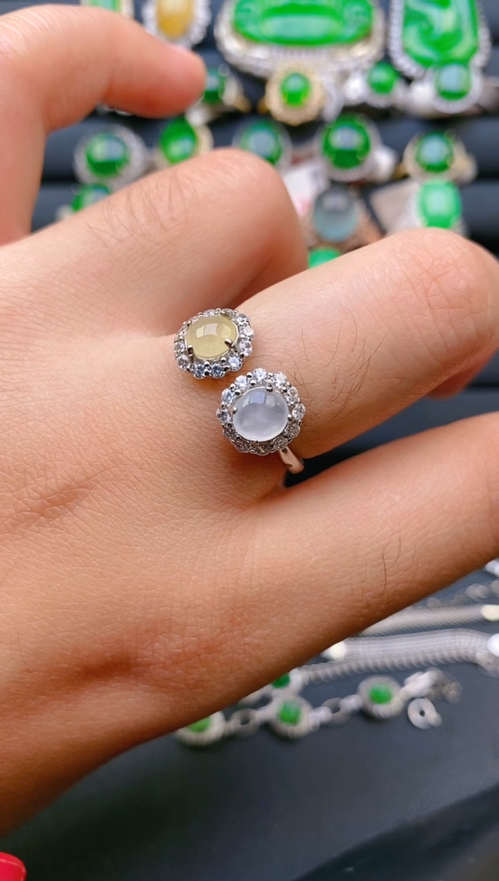 【闪购商品】翡翠戒指银S925镶嵌天然A货翡翠1