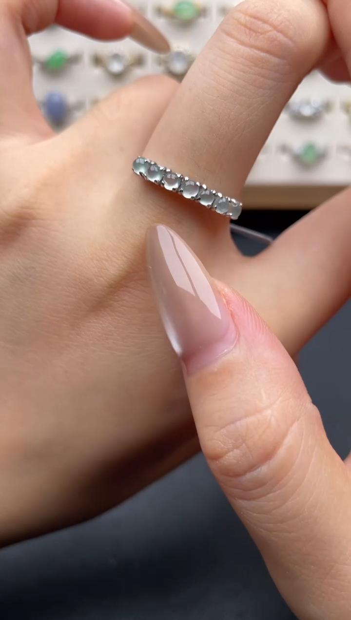 银S925镶嵌戒指翡翠一物一证一礼盒3