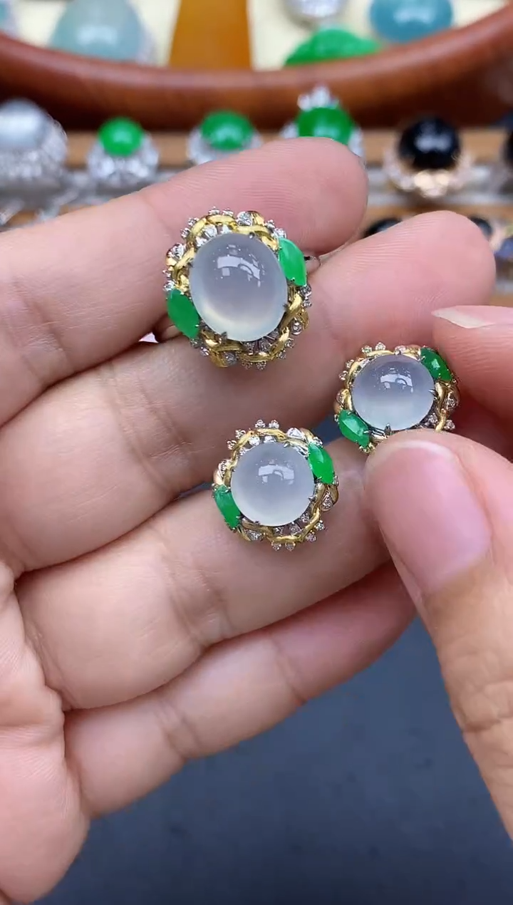 18K金镶嵌翡翠耳饰348-中国好珍宝- 一套