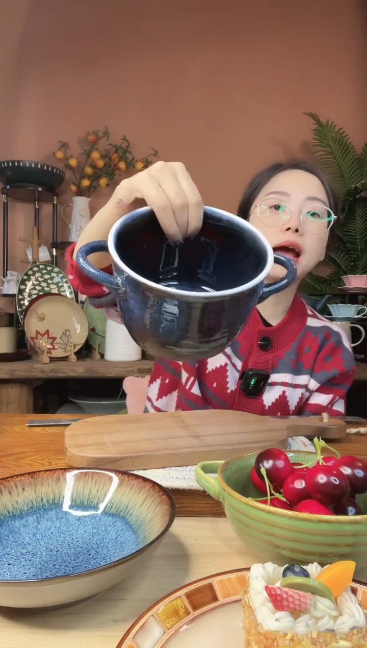 陶瓷6英寸锤纹双耳碗  微瑕疵