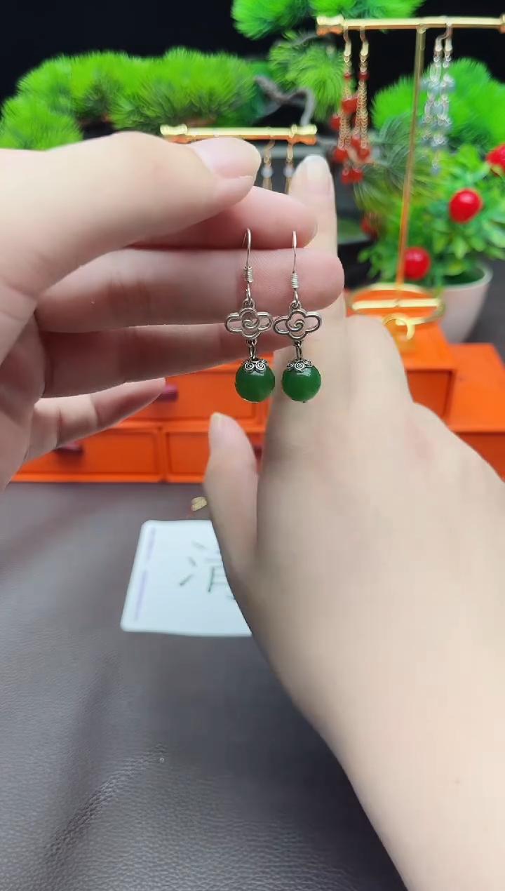 玛瑙/玉髓耳饰银S925镶嵌532