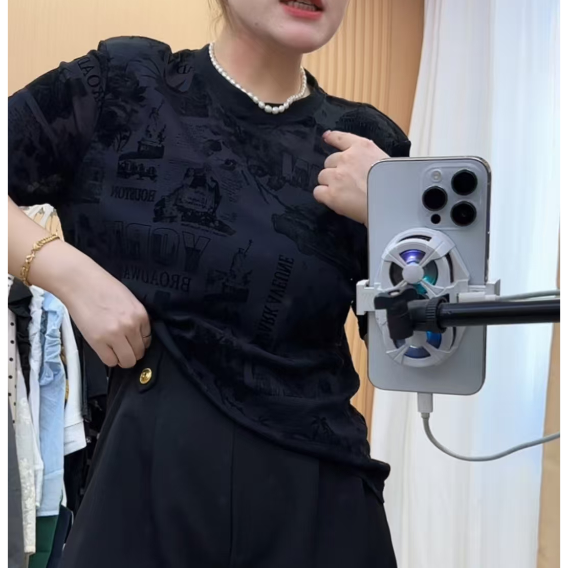 时尚印花网纱高级感小衫