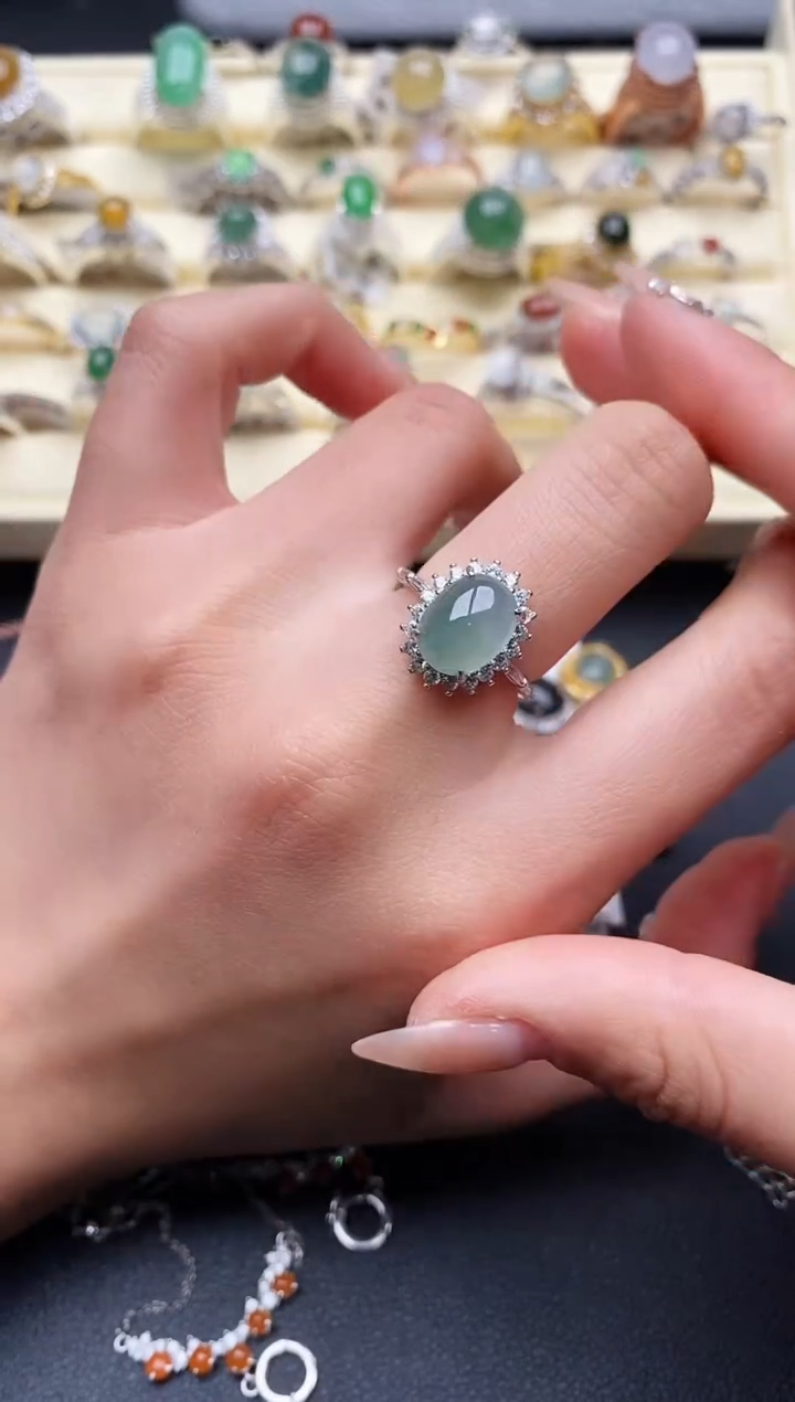 【闪购商品】翡翠戒指银S925镶嵌777777+4