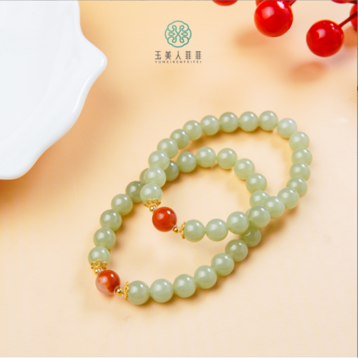 石惑珠宝%和田玉单圈手串约8mm%多样性发一