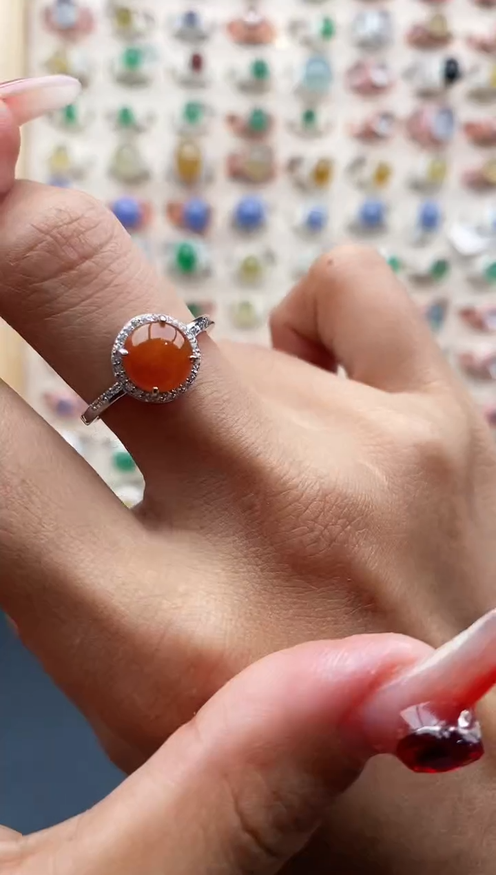 【闪购商品】翡翠戒指银S925镶嵌缅甸天然A货翡翠222 10+2