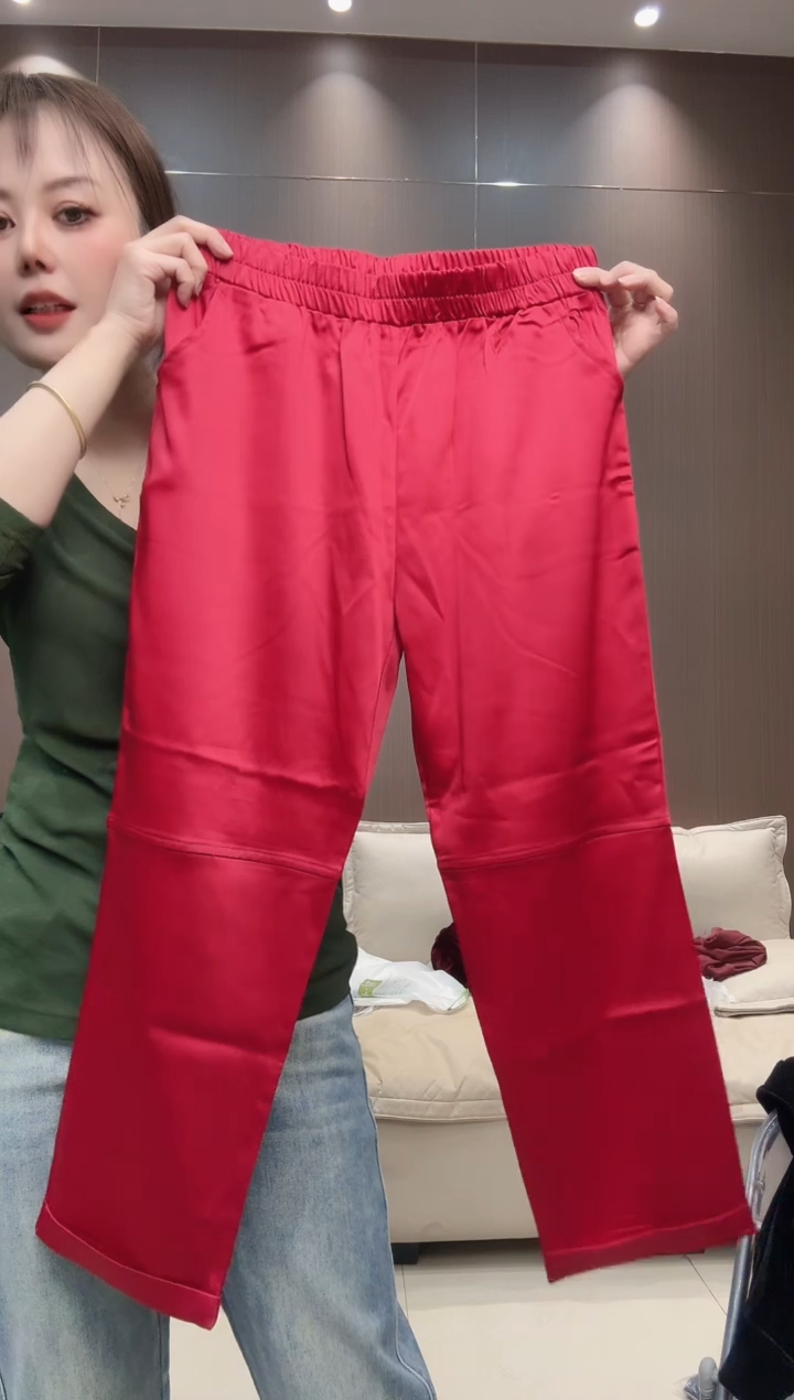 醋酸小脚裤红色3XL码