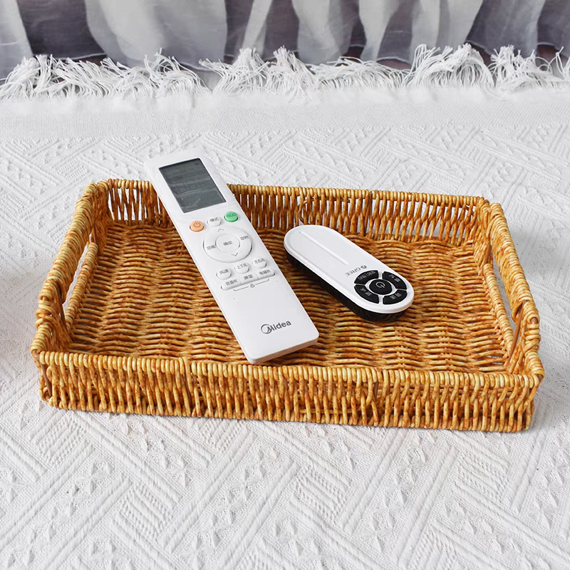 藤编托盘双耳设计面包点心盘水果篮馒头收纳筐茶盘30*20*4.5