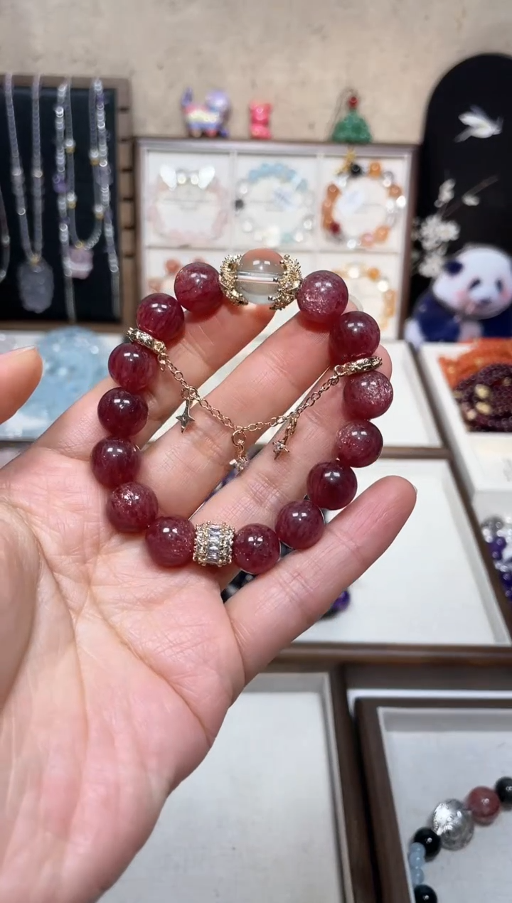 【闪购商品】石英质玉手串合金车厘子草莓晶 设计款手串