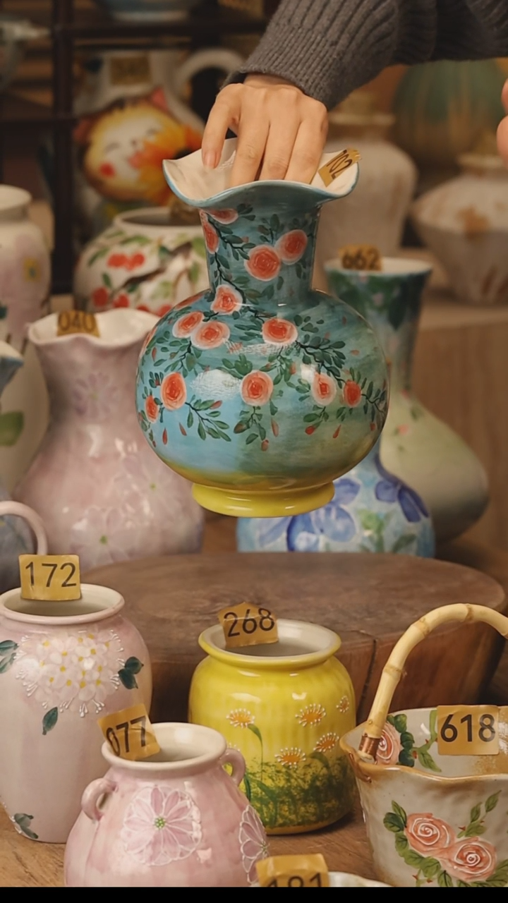 陶瓷景德镇设计师手作花器摆件侘寂风@M702@