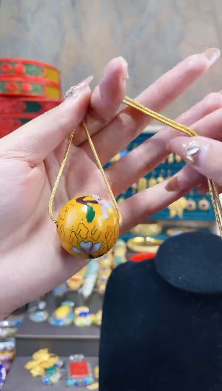 【闪购商品】景泰蓝3.0单珠加链子黄色