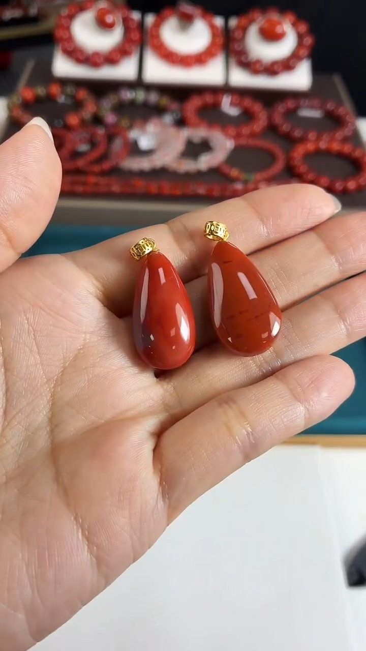 银S925镶嵌水滴吊坠南红玛瑙（多样式发其一）