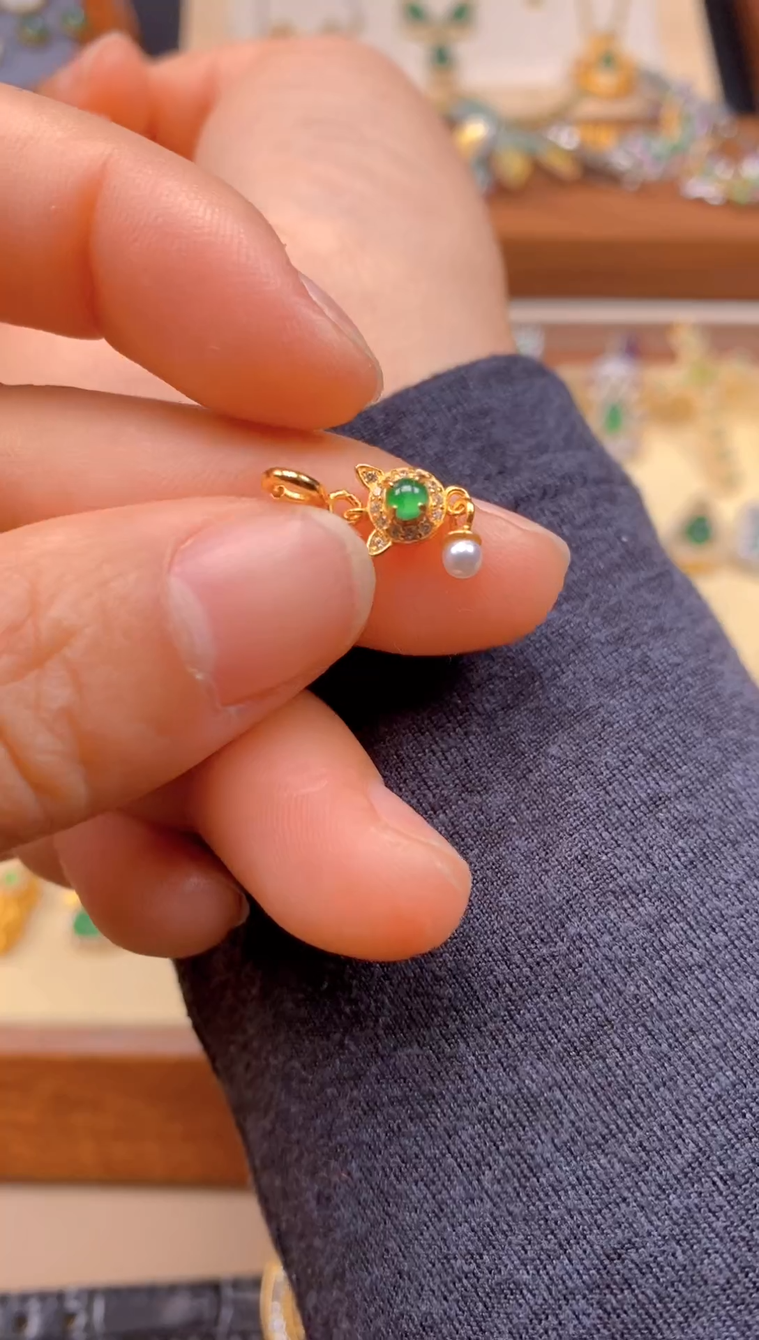 【闪购商品】翡翠吊坠(不含链)银S925镶嵌猫猫万能扣