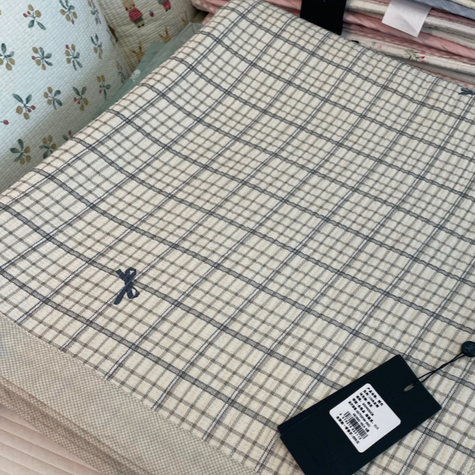 【京かわ会社】A类云纱棉床盖 200*230cm 灰小格