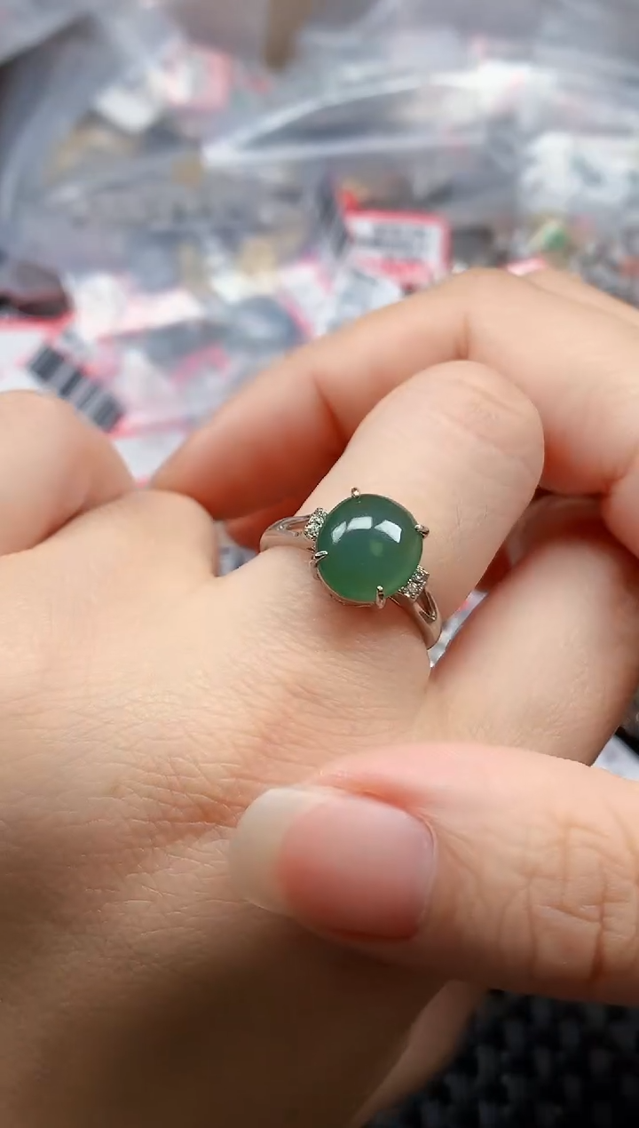 银S925镶嵌戒指翡翠天然A货缅甸翡翠