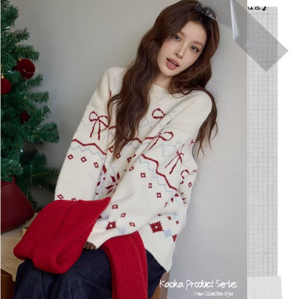 费尔岛毛衣女冬季新年圣诞穿搭杏色毛衫上衣加厚针织毛线衣