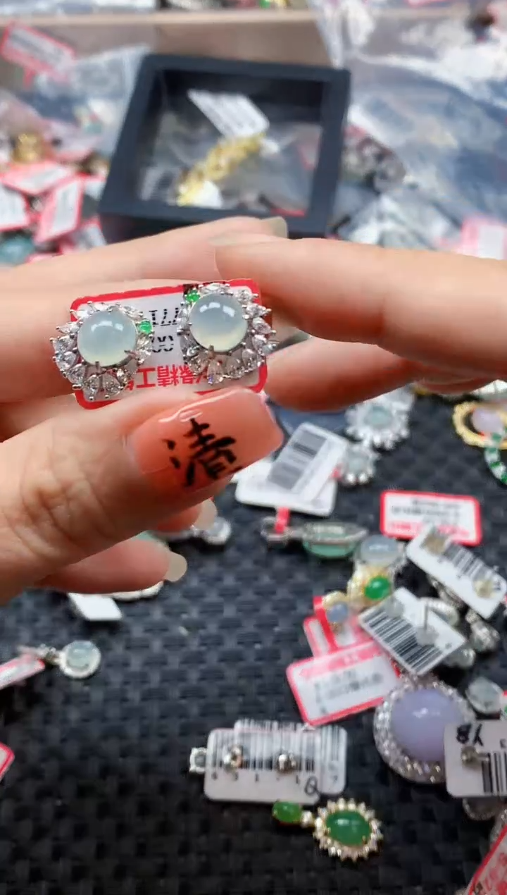 银S925镶嵌戒指翡翠天然A货缅甸翡翠