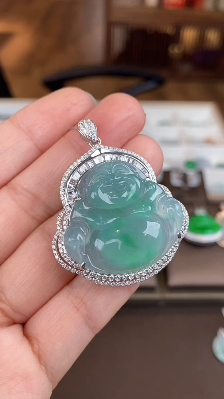 【闪购商品】翡翠吊坠(不含链)18K金镶嵌翡翠包镶佛公