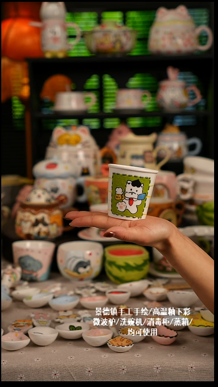 陶瓷无盖款景德镇高温釉下彩纯手绘创意瓷 默认微瑕 不退不换