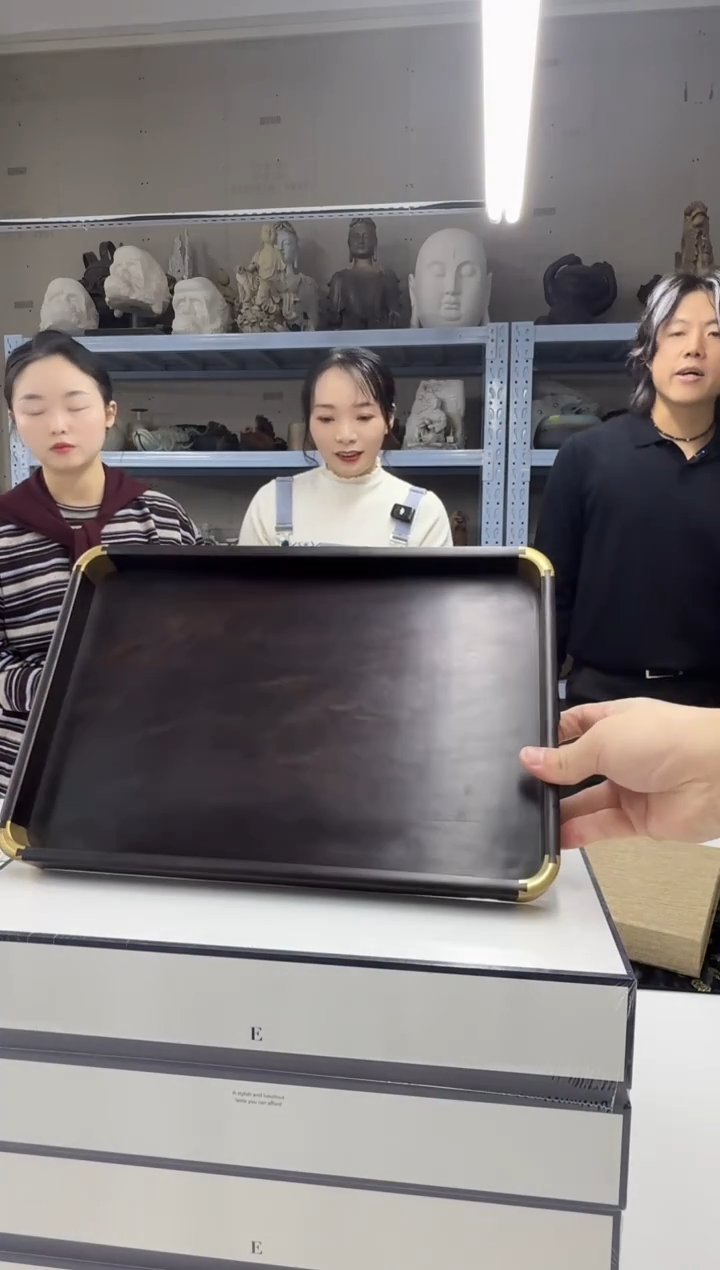 直播间专属紫光檀铜角文盘