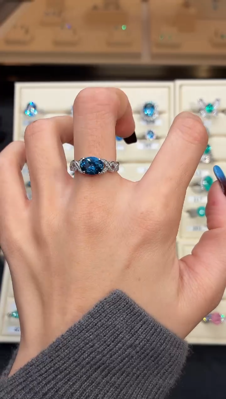 银S925镶嵌戒圈海蓝宝石0000