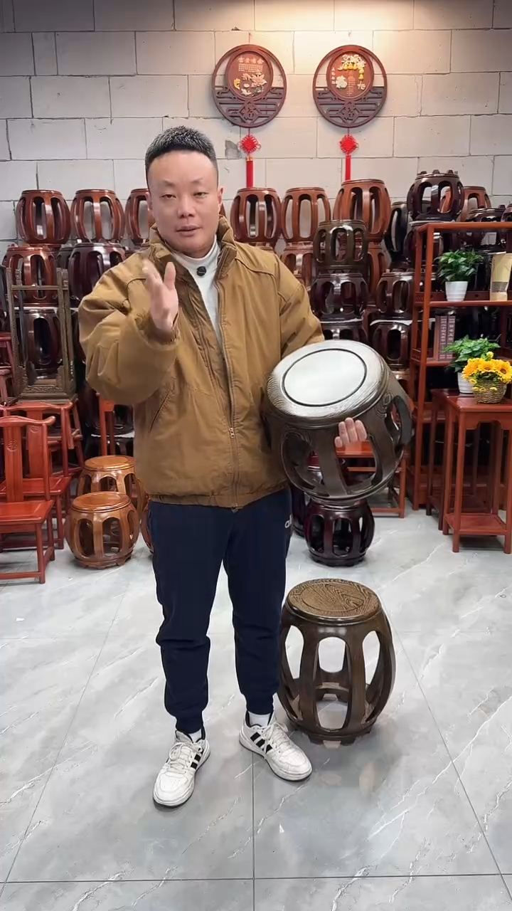 鸡翅木类家具鸡翅木小号鼓凳一对2条