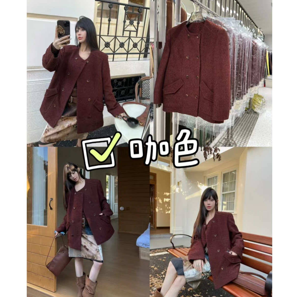 63059厚款女秋冬宽松日韩休闲毛呢外套