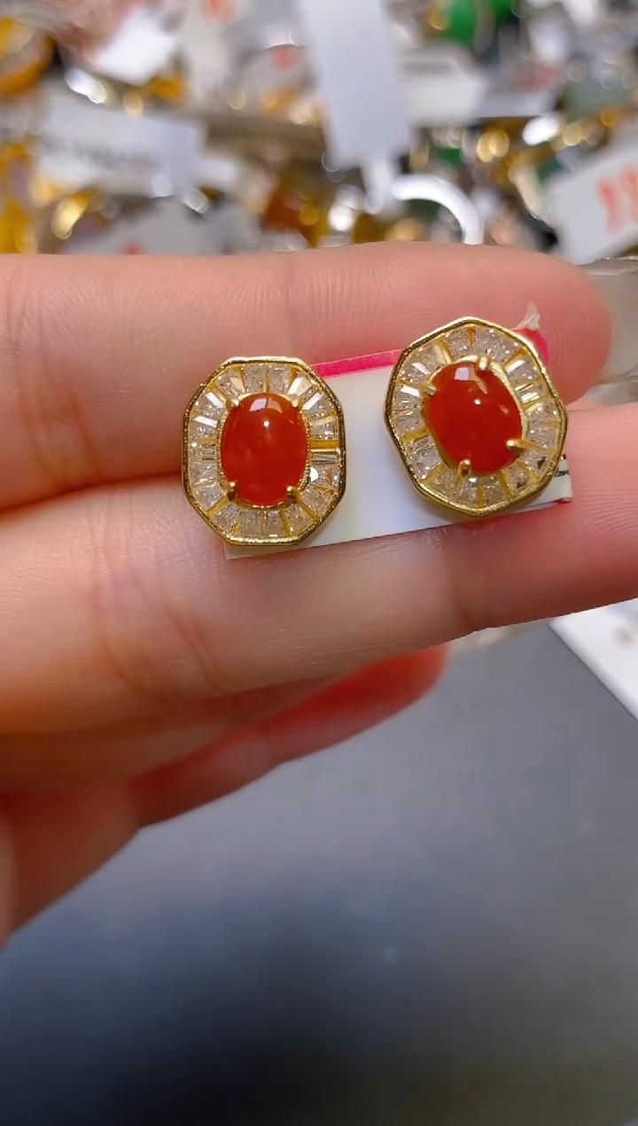 【闪购商品】翡翠耳饰银S925镶嵌天然A货翡翠1