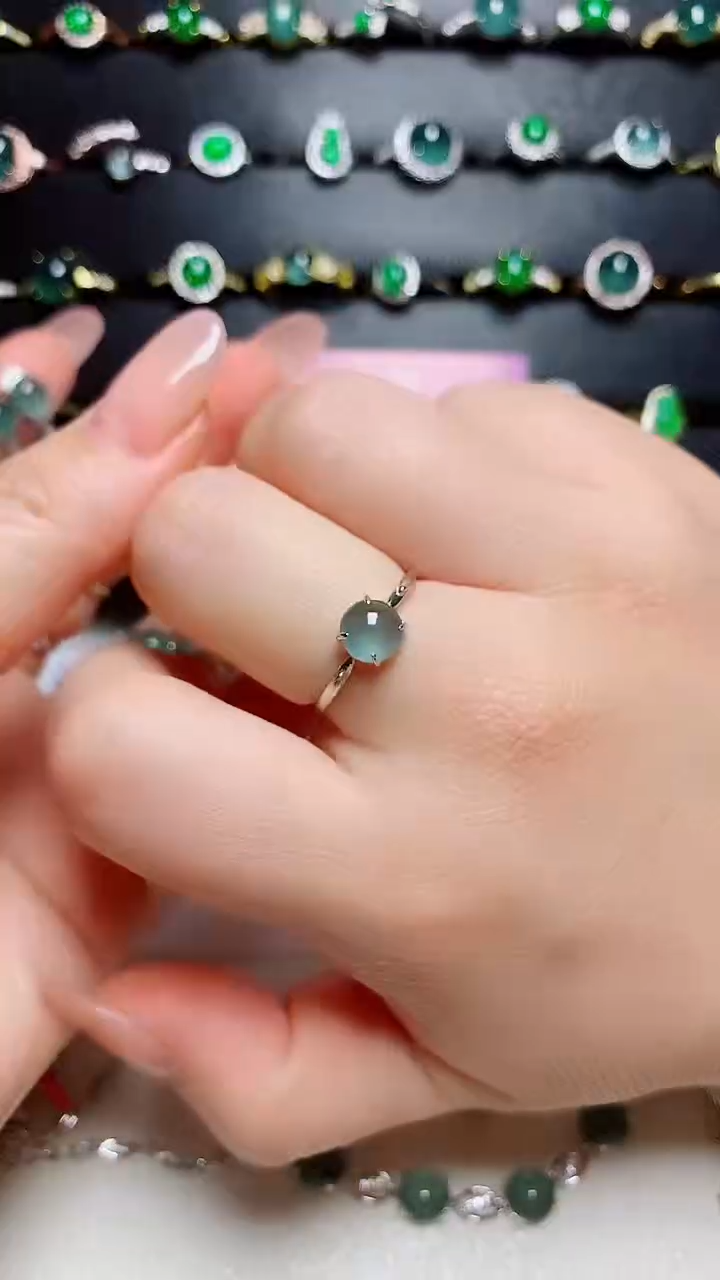 翡翠戒指银S925镶嵌天然翡翠s925银