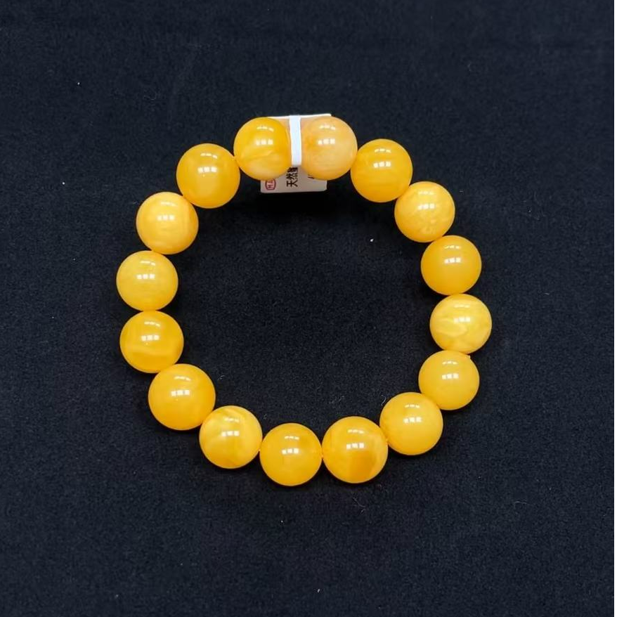 天然俄料鸡油黄蜜蜡圆珠手串 原矿蜜蜡手串男女款12mm