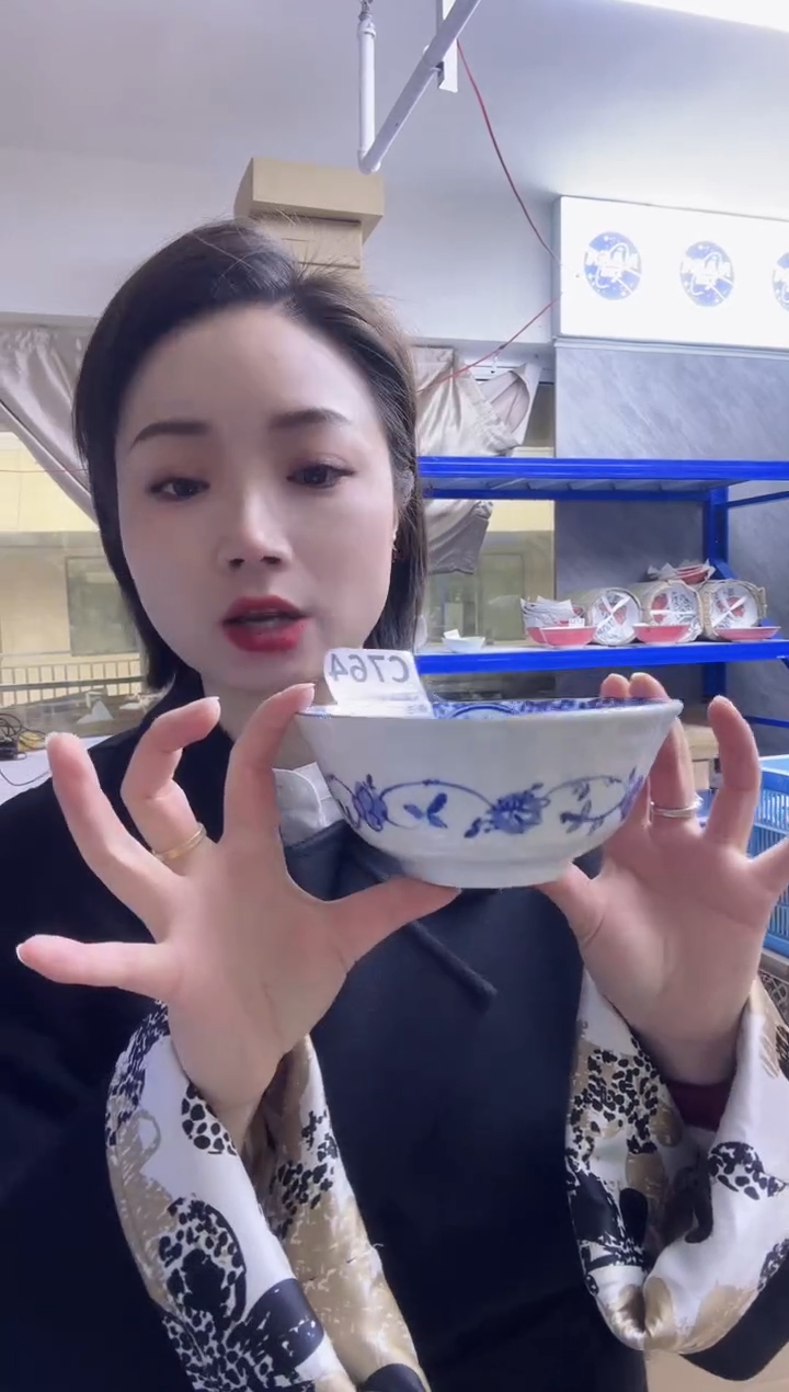 瓷片全新高端瓷器丸纹15cm碗一只C764