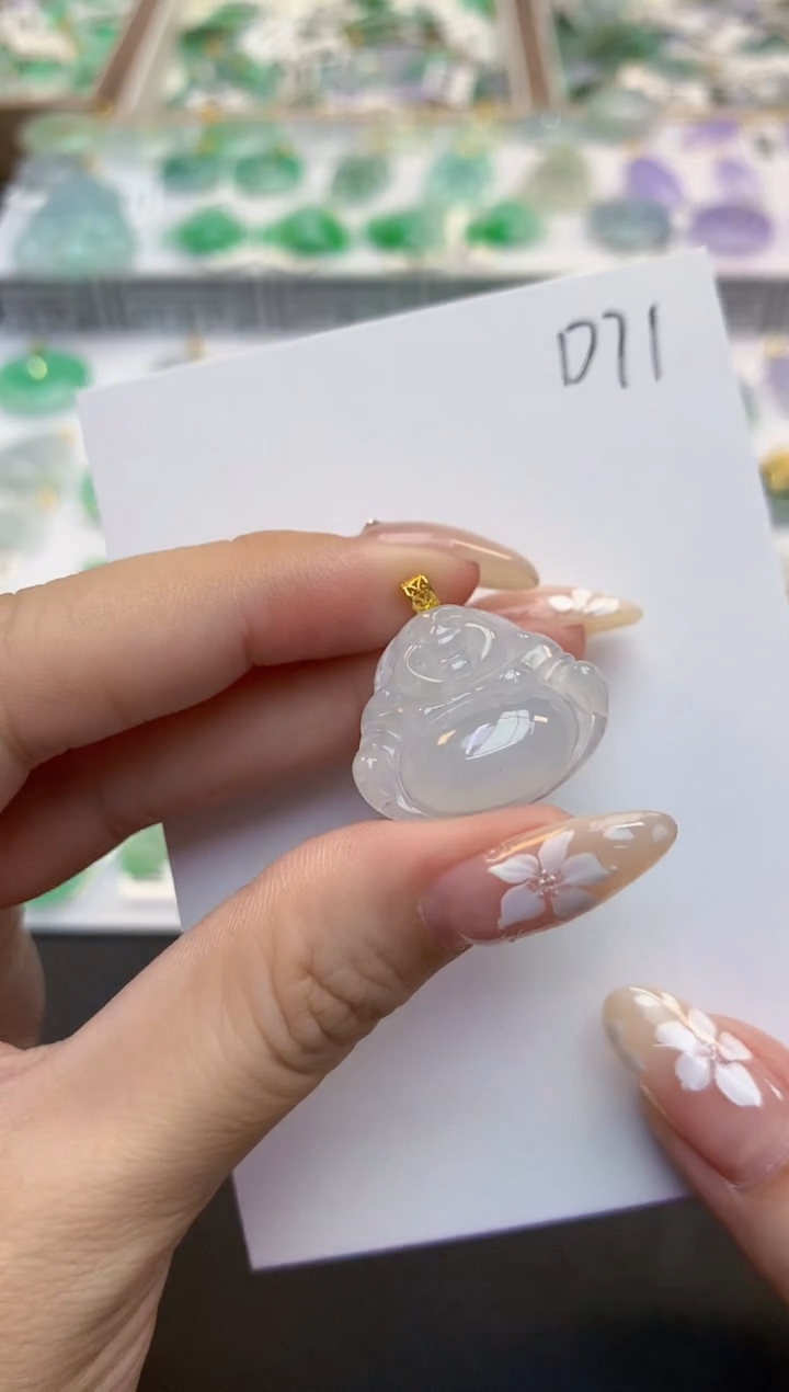 翡翠18K金镶嵌颈饰天然缅甸a货翡翠